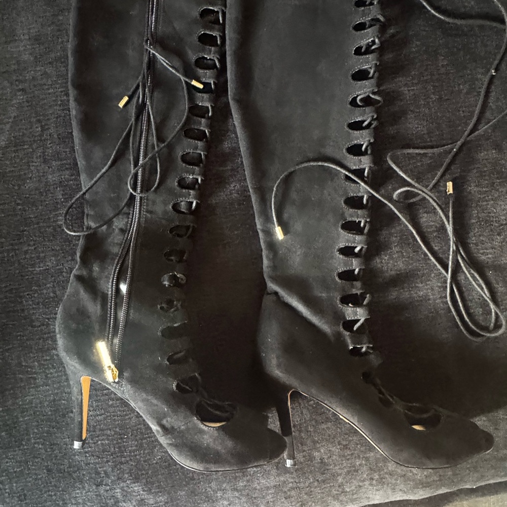 Thalia Sodi Black Lace-Up Stiletto Boots
